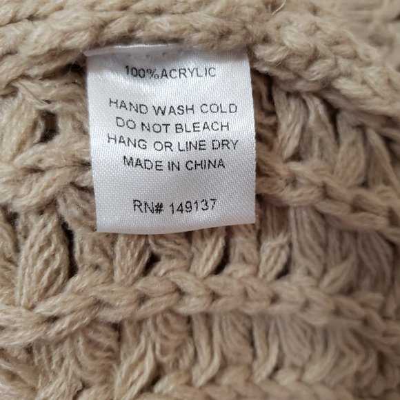 Purple Snow M Open Weave Knit Sweater Long Sleeve V Neck Beige - Picture 7 of 7